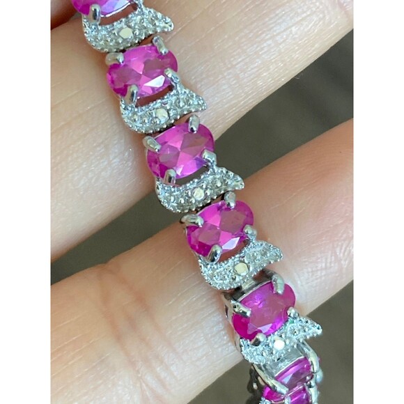 FAS 925 STERLING SILVER Pink Sapphire Tennis Bracelet 7.7